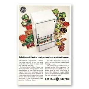 1964 General Electric Refrigerator Print Ad | Roll Out Freezer