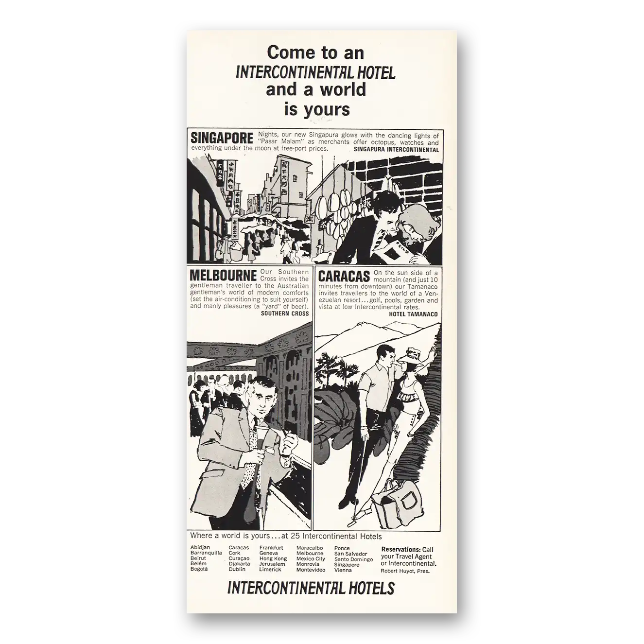 1964 InterContinental Hotels Print Ad | Singapore Melbourne
