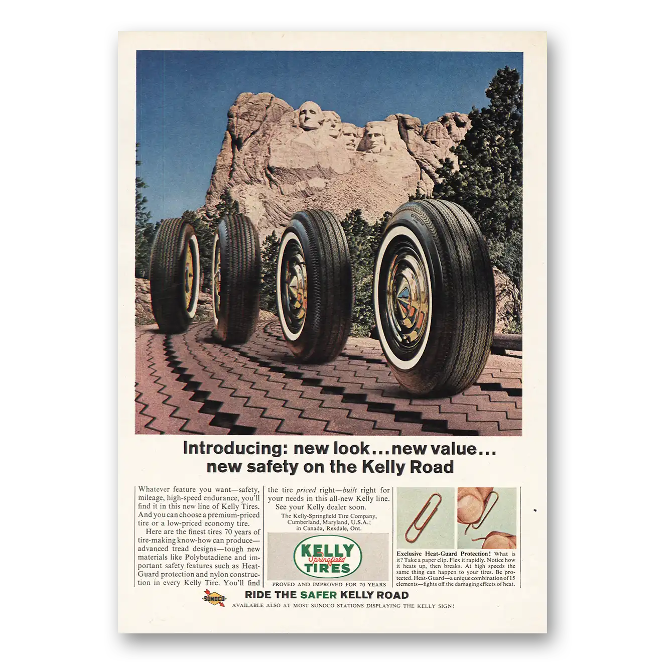 1964 Kelly Springfield Tires Print Ad | Mt Rushmore