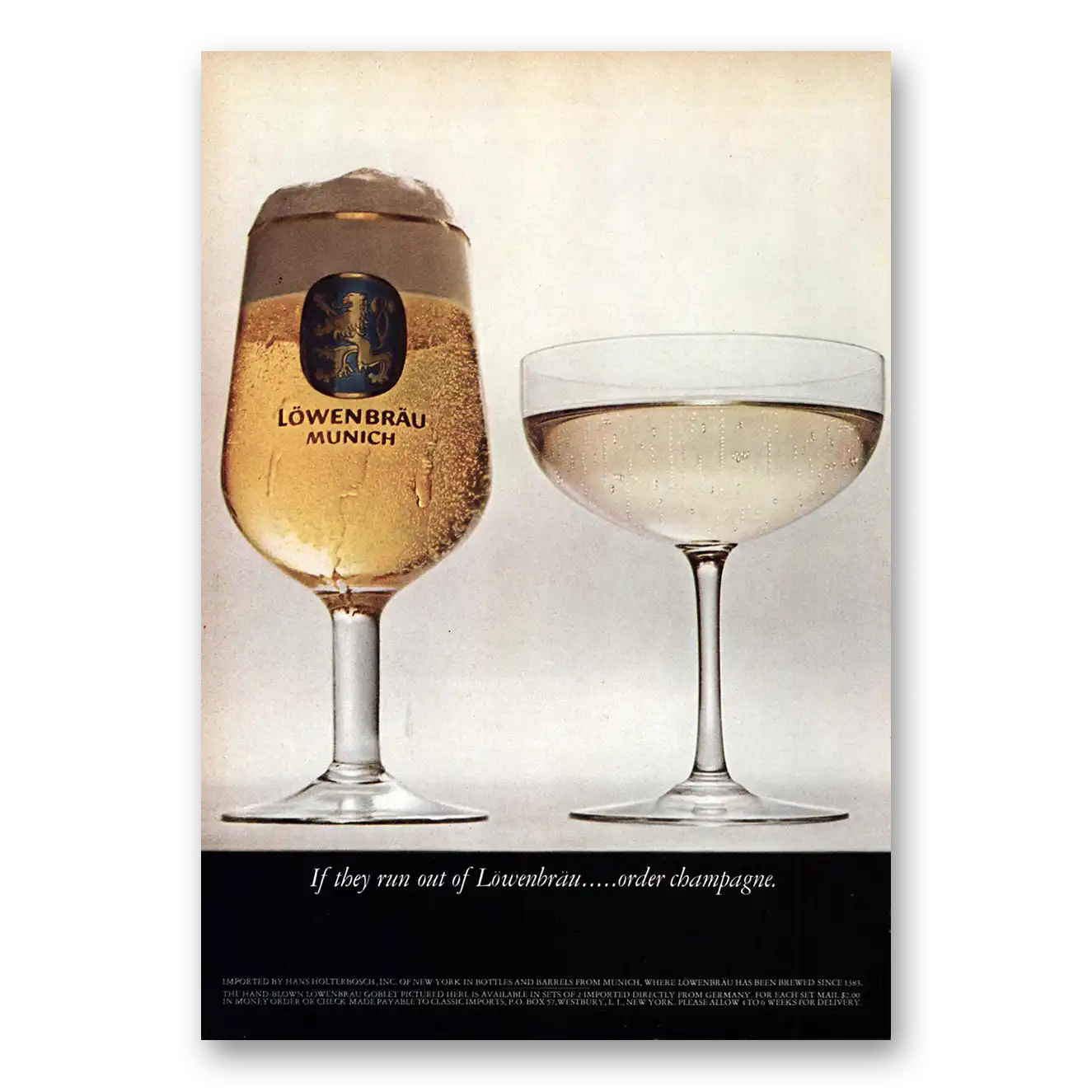 1964 Lowenbrau Beer Print Ad | Order Champagne