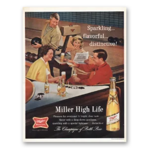1964 Miller Beer Print Ad | Sparkling Flavorful Bowling