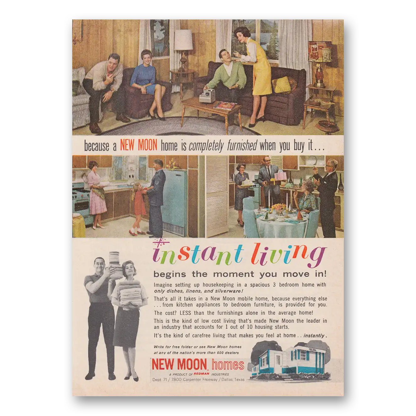 1964 New Moon Homes Print Ad | Completely Furnished