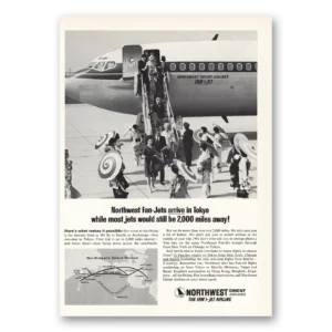 1964 Northwest Orient Airlines Print Ad | Fan Jets Arrive In Tokyo
