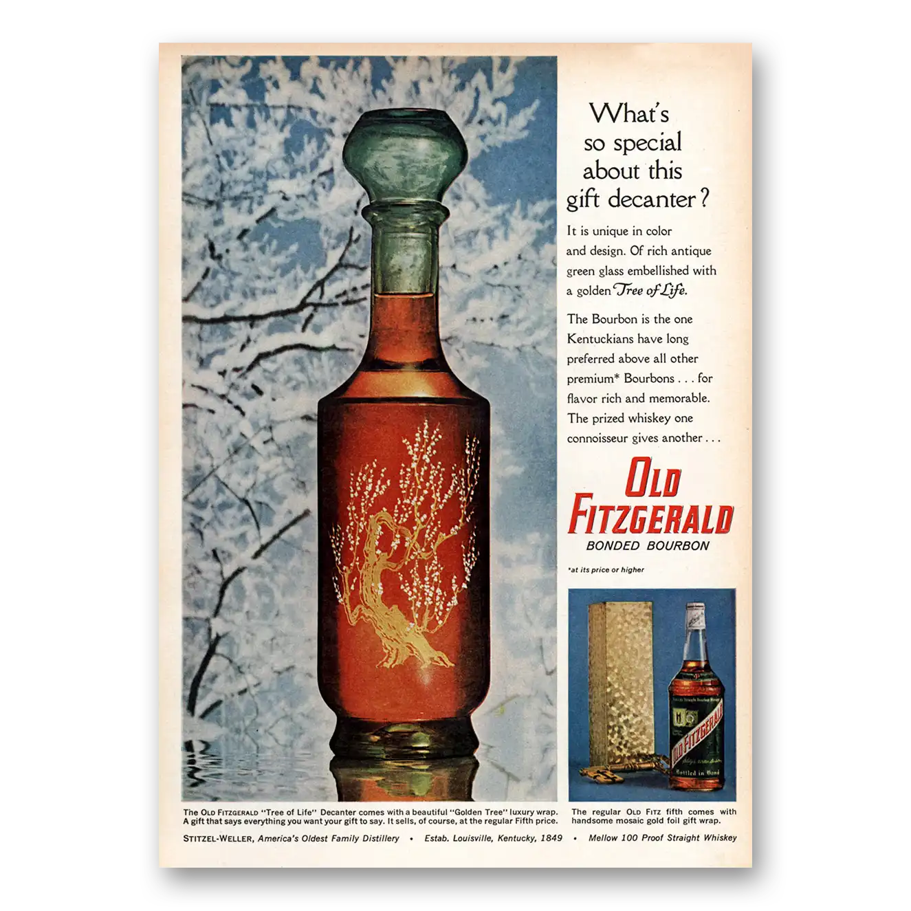 1964 Old Fitzgerald Whiskey Print Ad | Gift Decanter