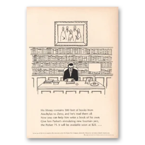 1964 Parker Pens Print Ad | Library Contains 500 Feet Of Books