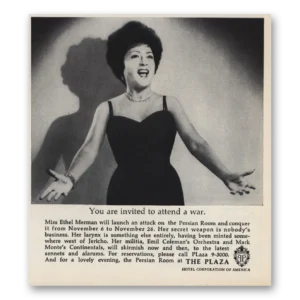 1964 Plaza Hotel Print Ad | Miss Ethel Merman