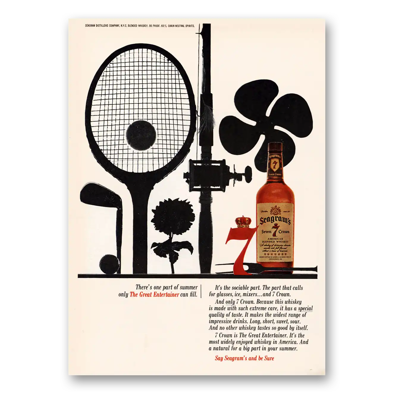 1964 Seagrams 7 Crown Whiskey Print Ad | Great Entertainer