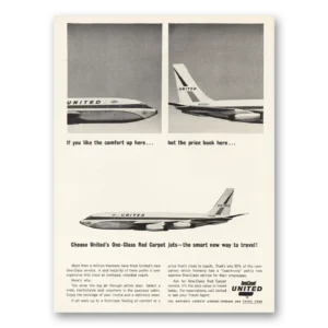 1964 United Airlines Print Ad | One Class Red Carpet Jets