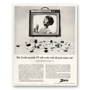 1964 Zenith Television Print Ad | 38 Parts Out Tv