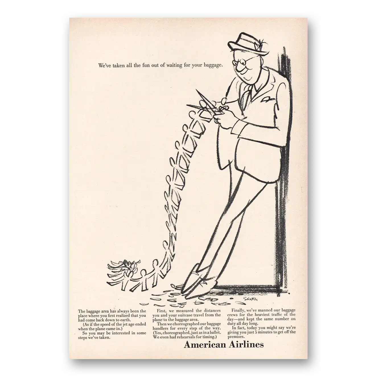 1965 American Airlines Print Ad | Waiting For Luggage