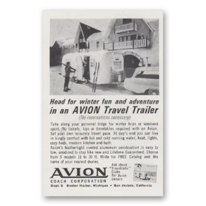 1965 Avion Coach Print Ad | Winter Fun