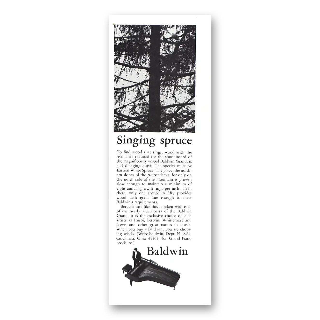 1965 Baldwin Piano Print Ad | Singing Spruce