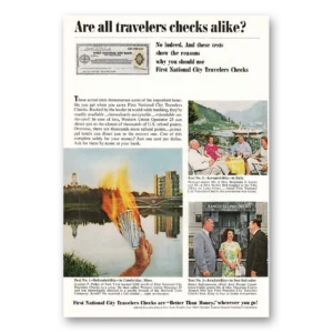 1965 First National City Bank Print Ad | Travelers Checks