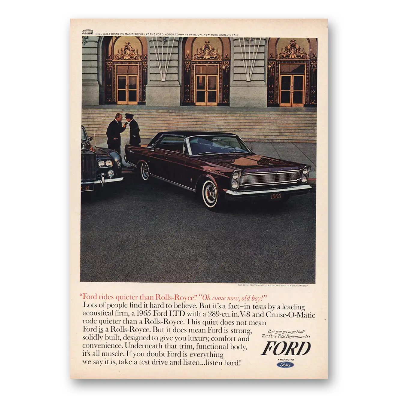 1965 Ford LTD Print Ad | Rides Quieter