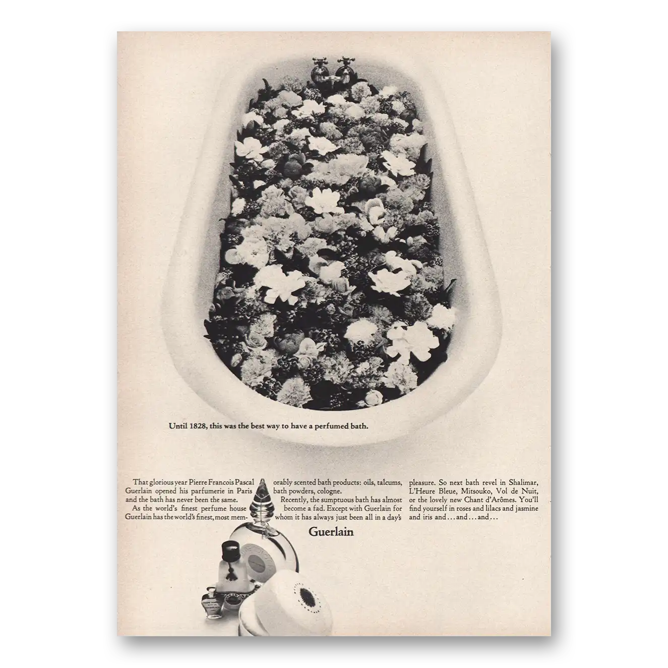 1965 Guerlain Print Ad | Until 1828 Best Way Perfumed Bath