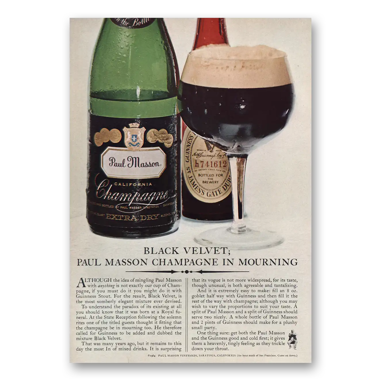 1965 Paul Masson Print Ad | Black Velvet