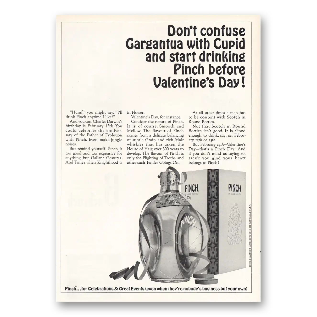 1965 Pinch Scotch Print Ad | Don’t Confuse Gargantua With Cupid