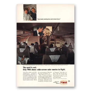 1965 TWA Print Ad | Wide Screen Color Movies In Flight