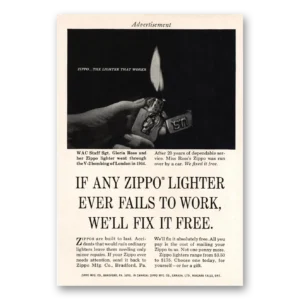 1965 Zippo Lighter Print Ad | Fails To Work