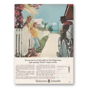 1966 Bahamas Print Ad | Saying Hello Stops Traffic