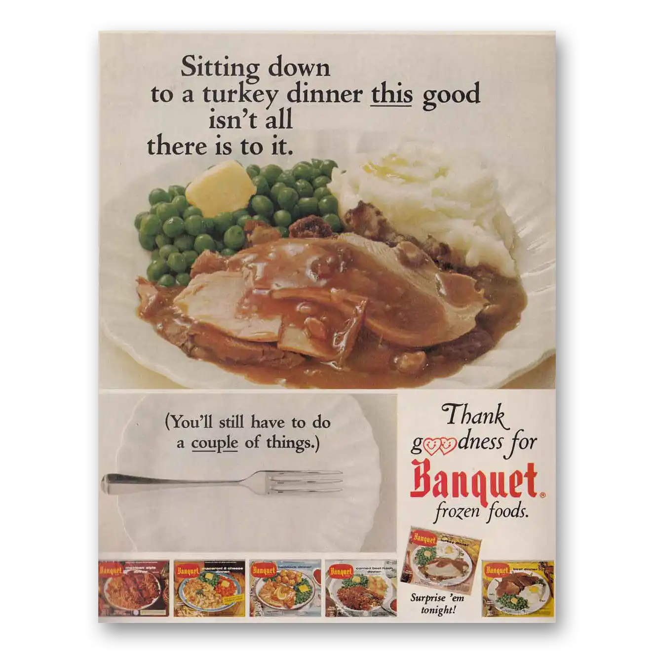 1966 Banquet Frozen Dinners Print Ad | Turkey Dinner