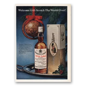1966 Dewars White Label Print Ad | Welcome Gift