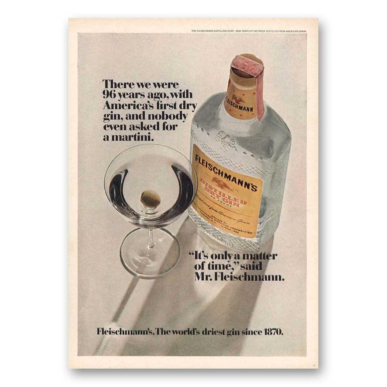 1966 Fleischmanns Gin Print Ad | 96 Years Ago