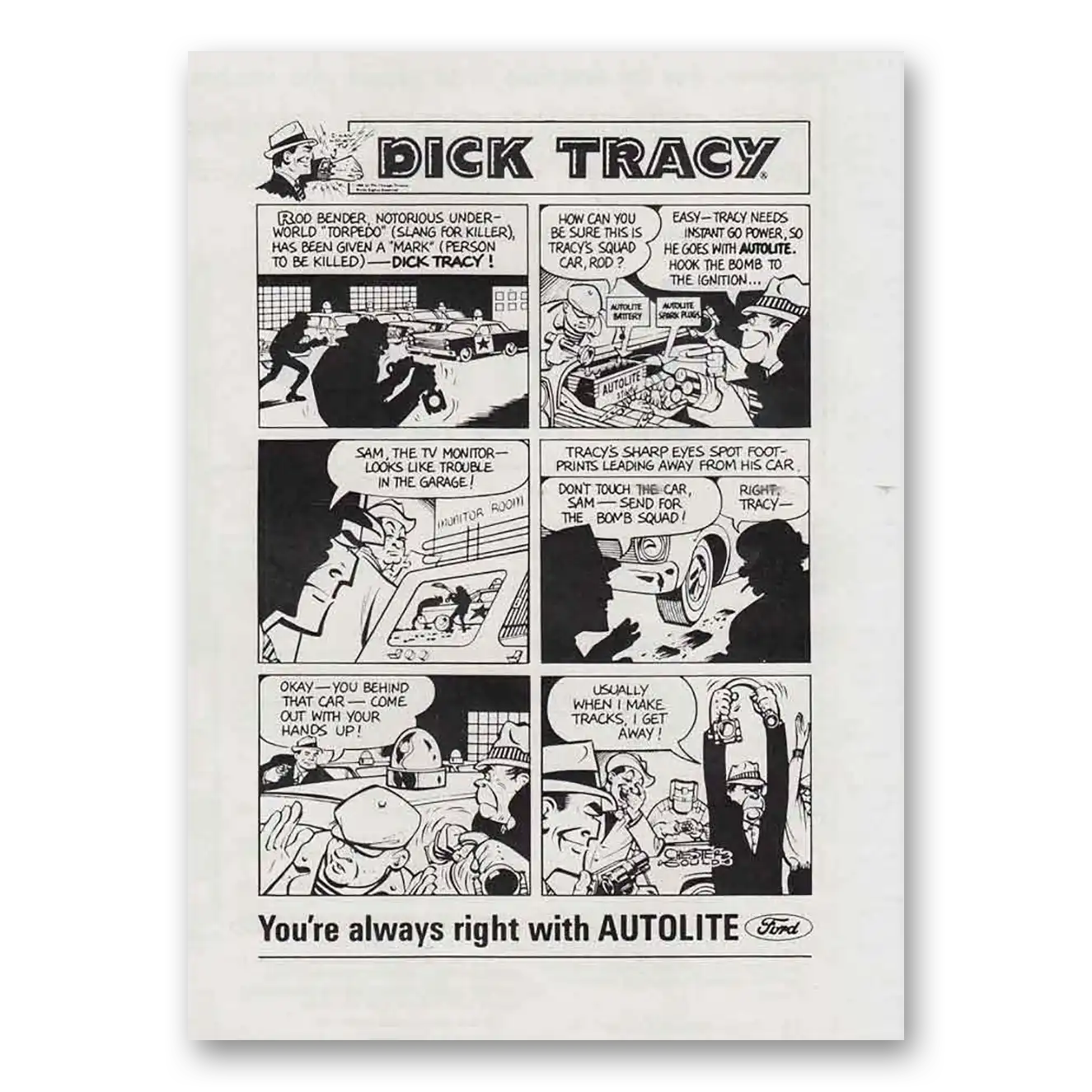 1966 Autolite Spark Plugs Print Ad | Dick Tracy
