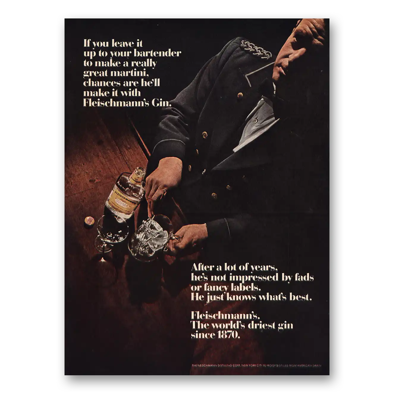 1966 Fleischmanns Gin Print Ad | Bartender