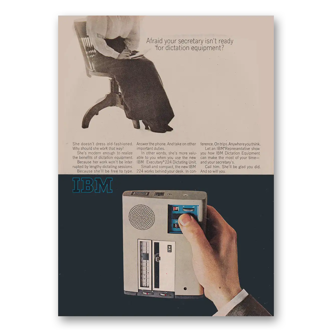 1966 IBM Executary Dictating Unit Print Ad | Afraid Secretary