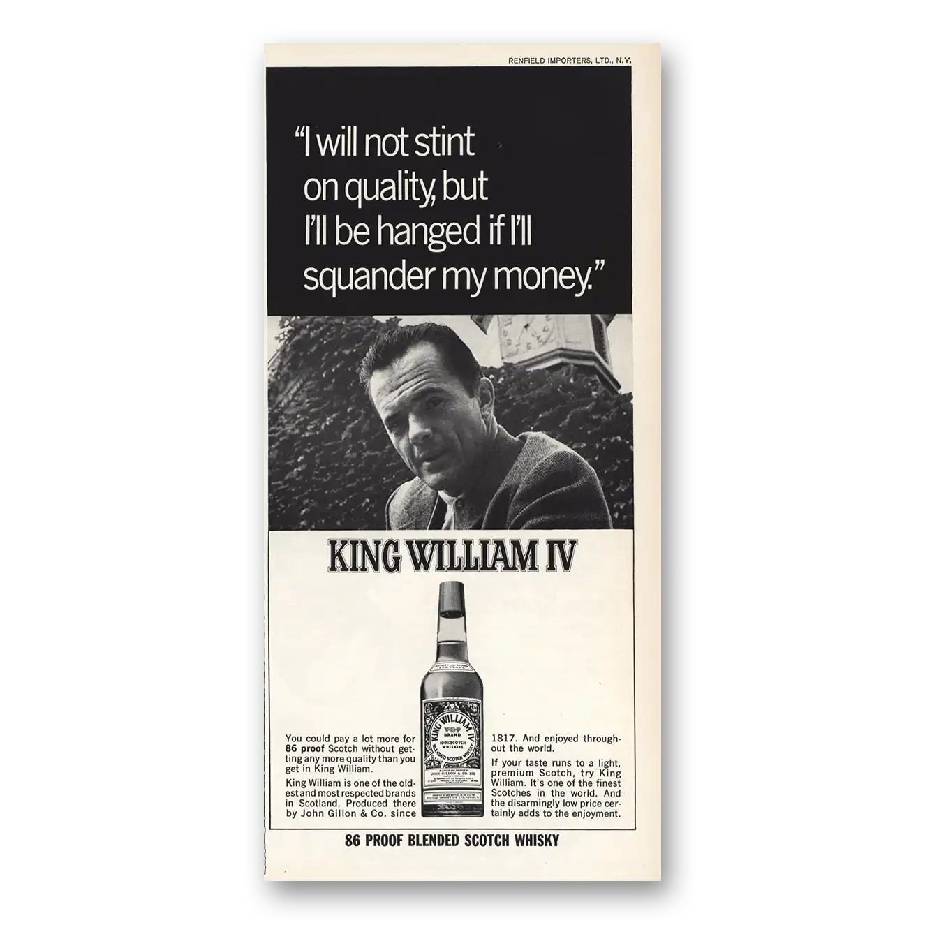 1966 King William Whisky Print Ad | I Will Not Stint