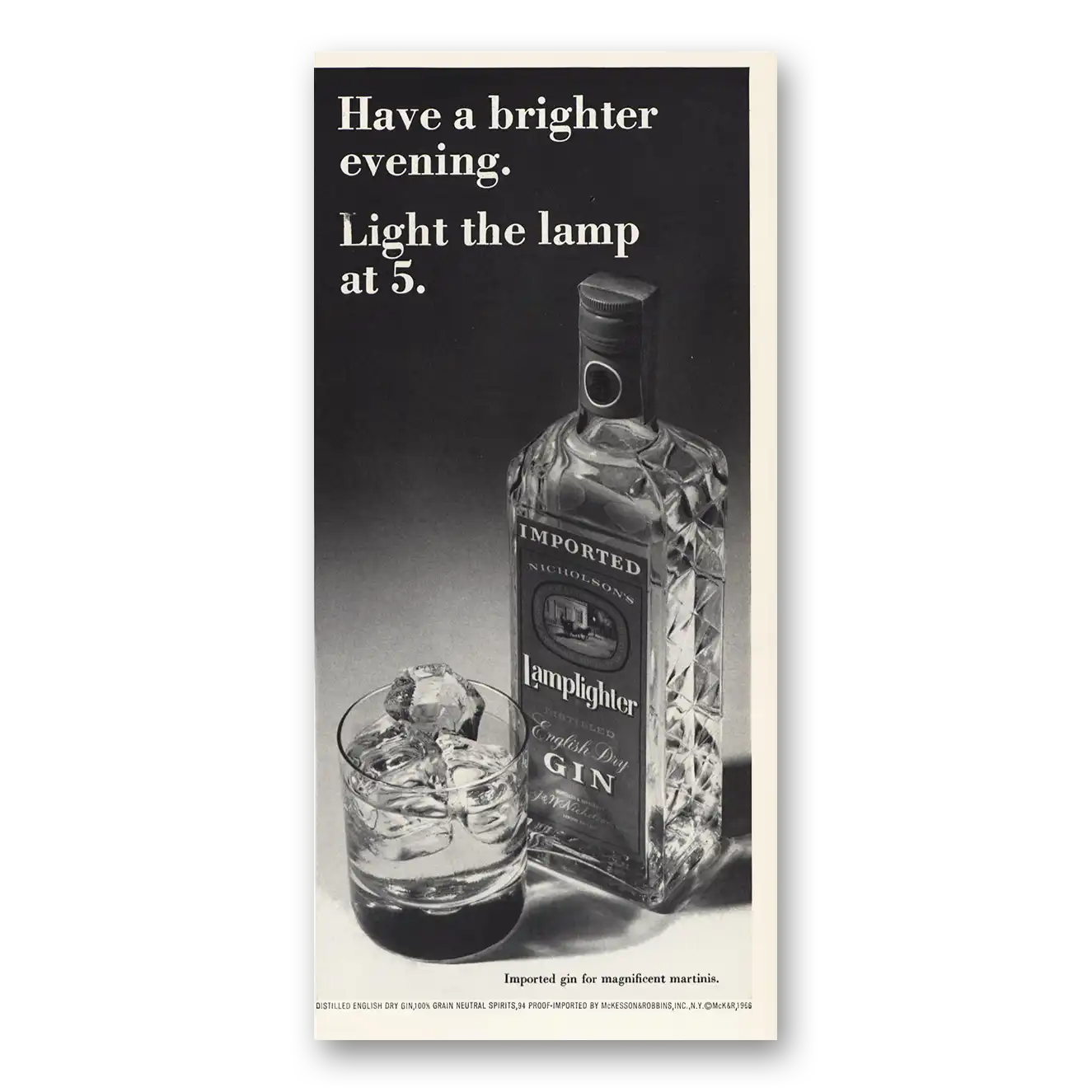 1966 Lamplighter Gin Print Ad | Brighter Evening
