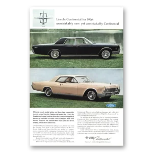 1966 Lincoln Continental Print Ad | Unmistakably Coupe