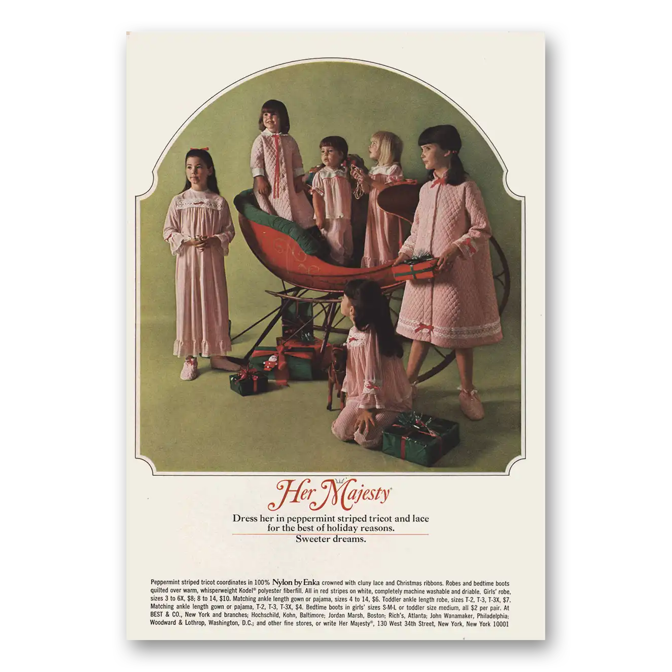 1966 Her Majesty Sleepwear Print Ad | Peppermint