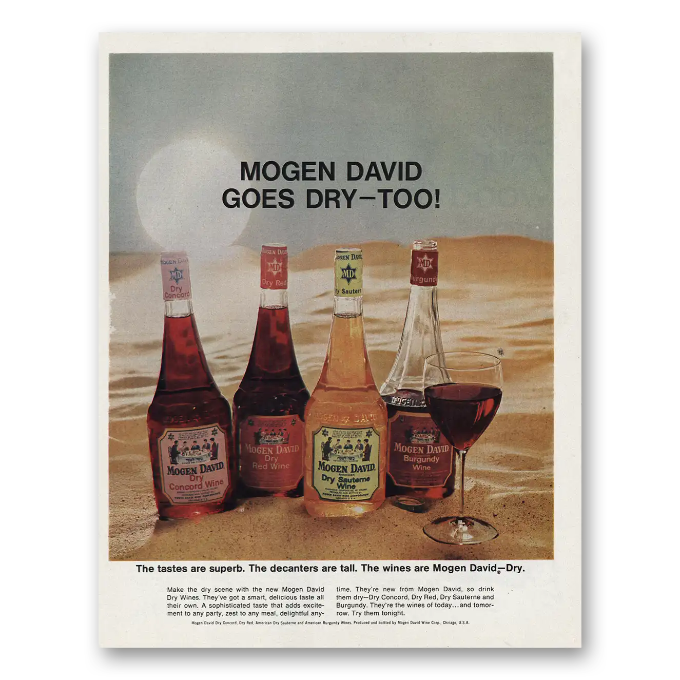 1966 Mogen David Print Ad | Goes Dry Too