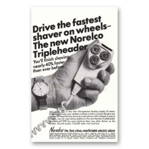 1966 Norelco Tripleheader Shaver Print Ad | Fastest Shaver