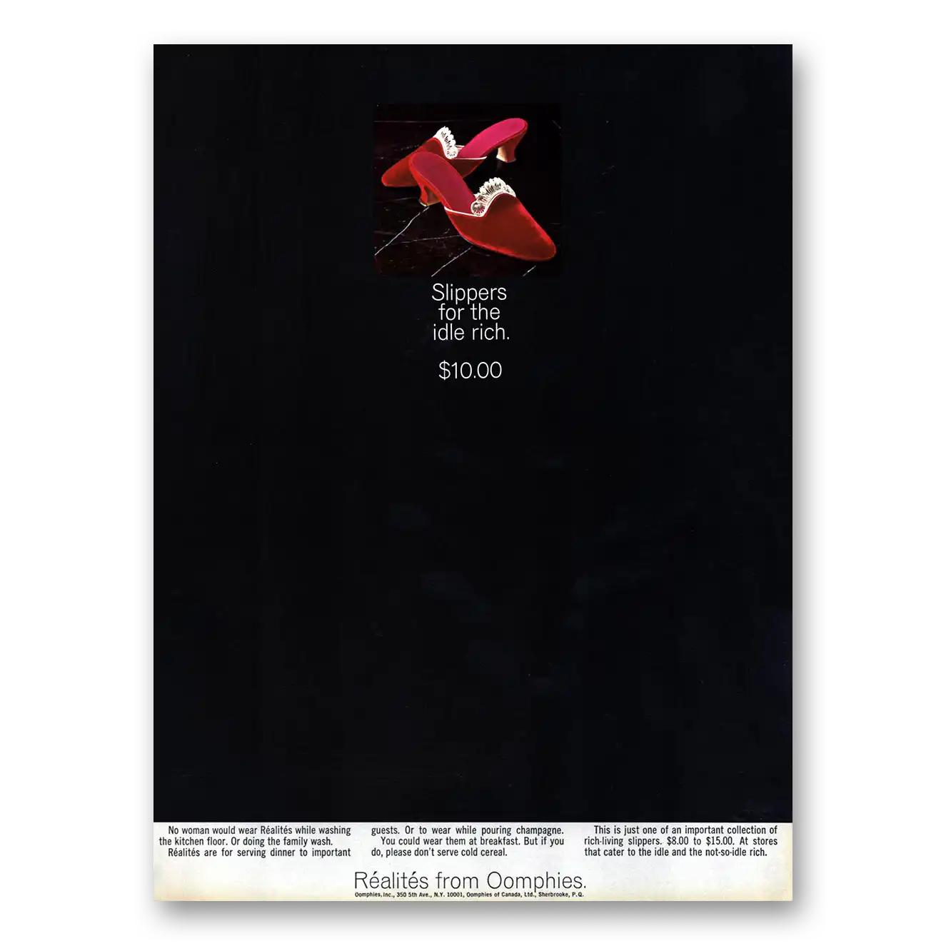 1966 Oomphies Realites Slippers Print Ad | Realites Slippers