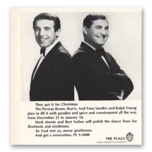 1966 Plaza Hotel Print Ad | Christmas Tony Sandler And Ralph Young