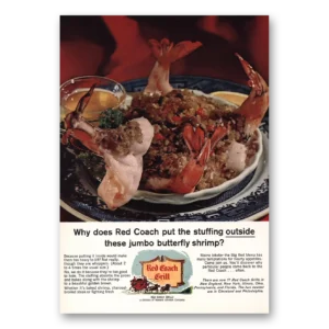 1966 Red Coach Grill Print Ad | Jumbo Butterfly Shrimp