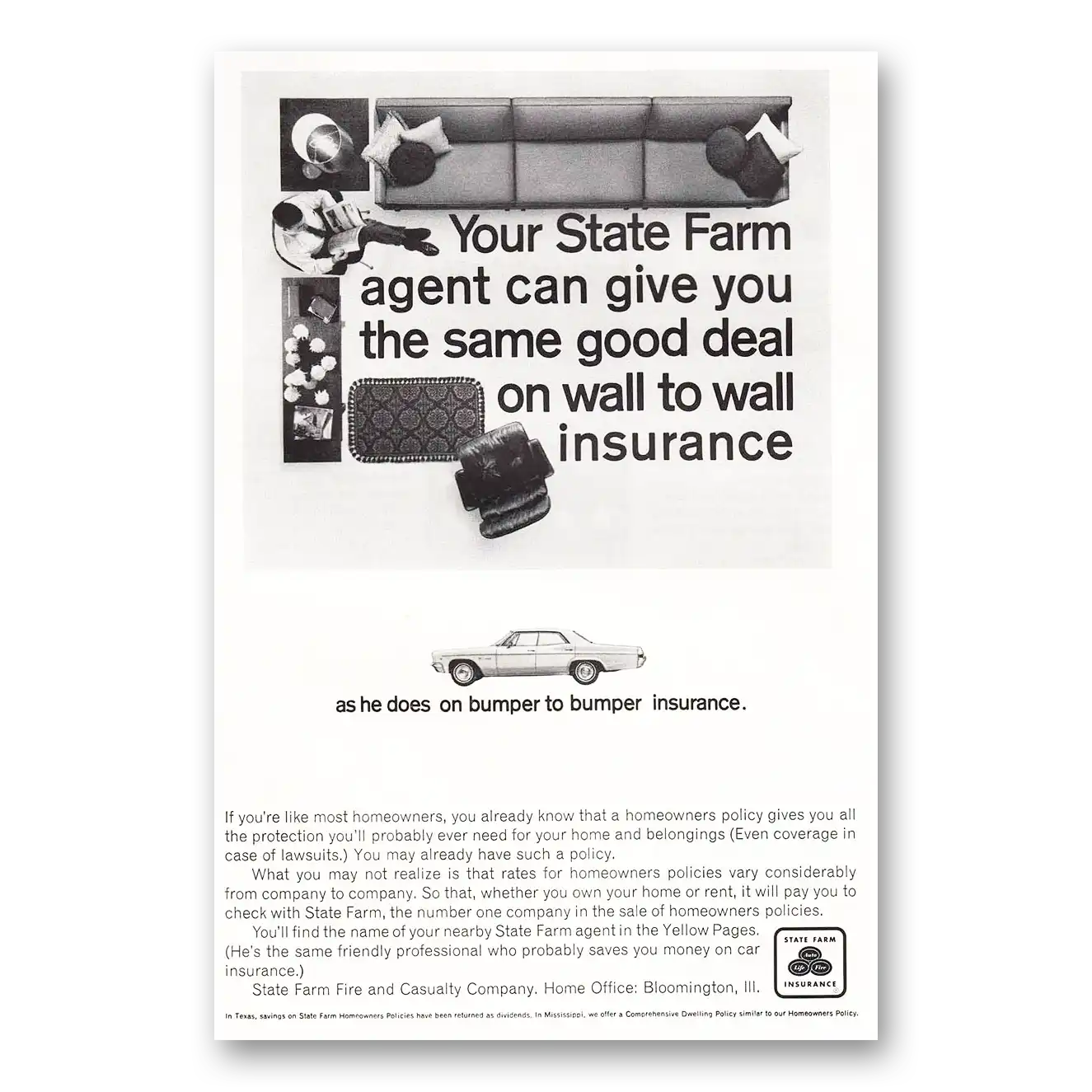 1966 State Farm Insurance Print Ad | Wall To Wall Bumper To Bumper