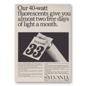 1966 Sylvania Flourescent Light Print Ad | Gte 40 Watt