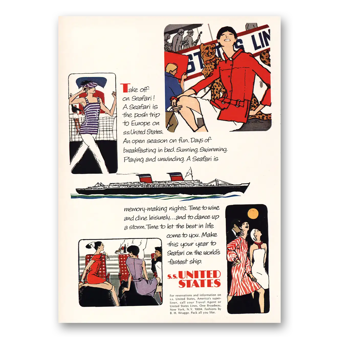 1966 United States Lines Print Ad | Take Off On Seafari