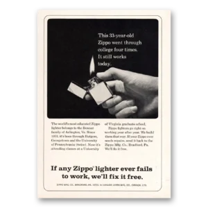 1966 Zippo Lighter Print Ad | College Times