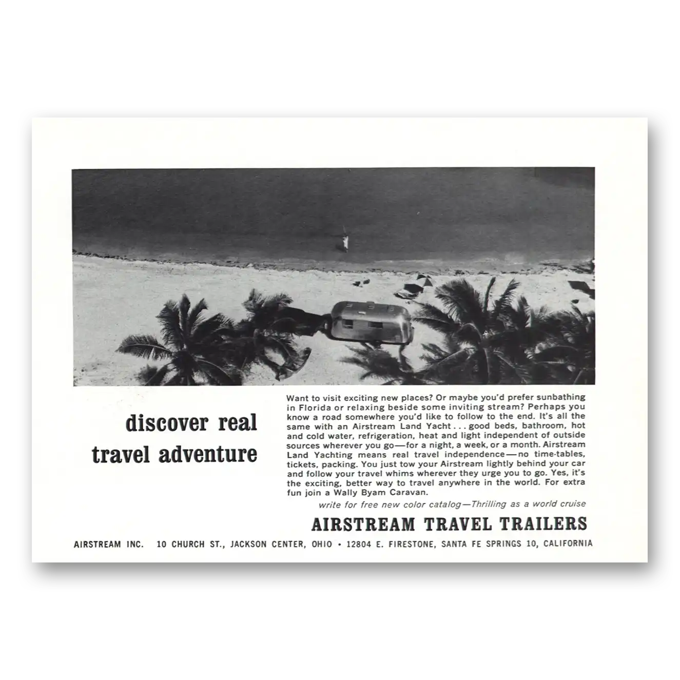 1967 Airstream Trailers Print Ad | Beach Palm Trees