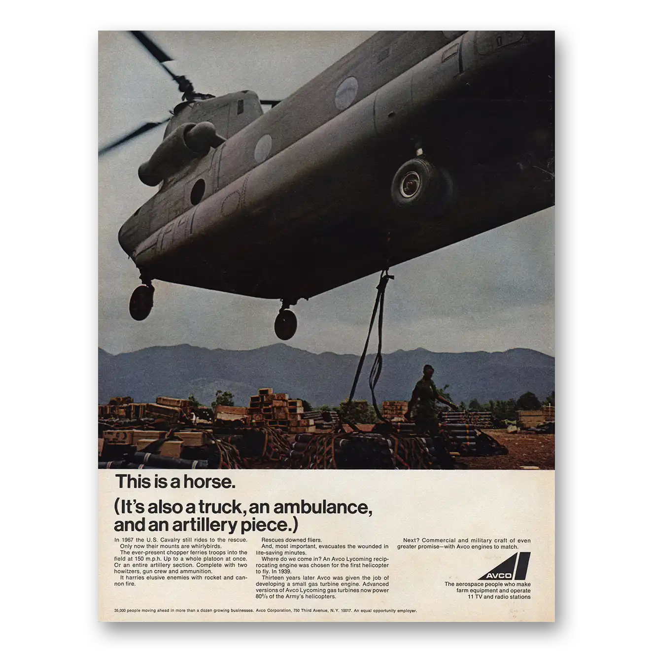 1967 Avco Print Ad | Horse Truck Ambulance