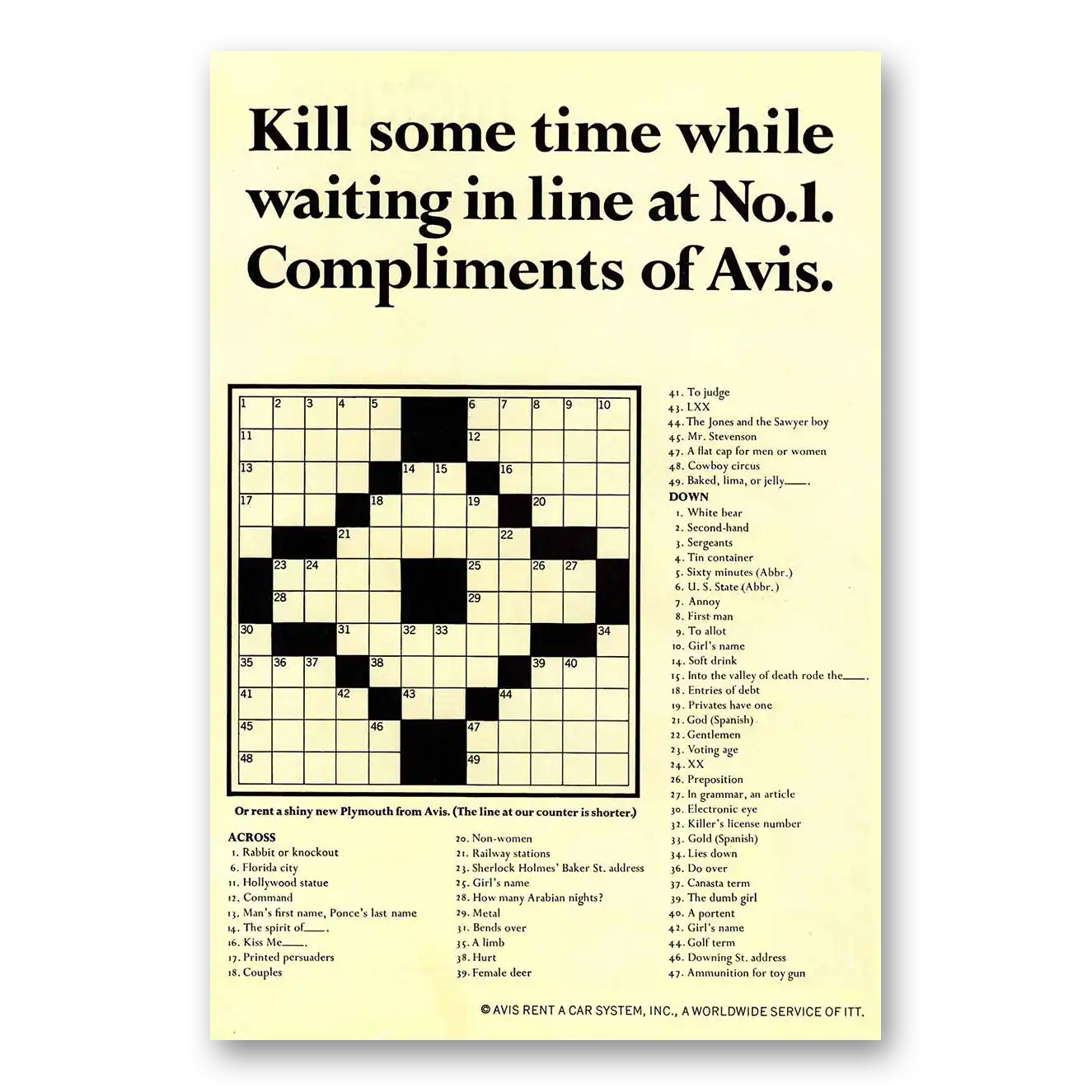 1967 Avis Rent a Car Print Ad | Kill Some Time
