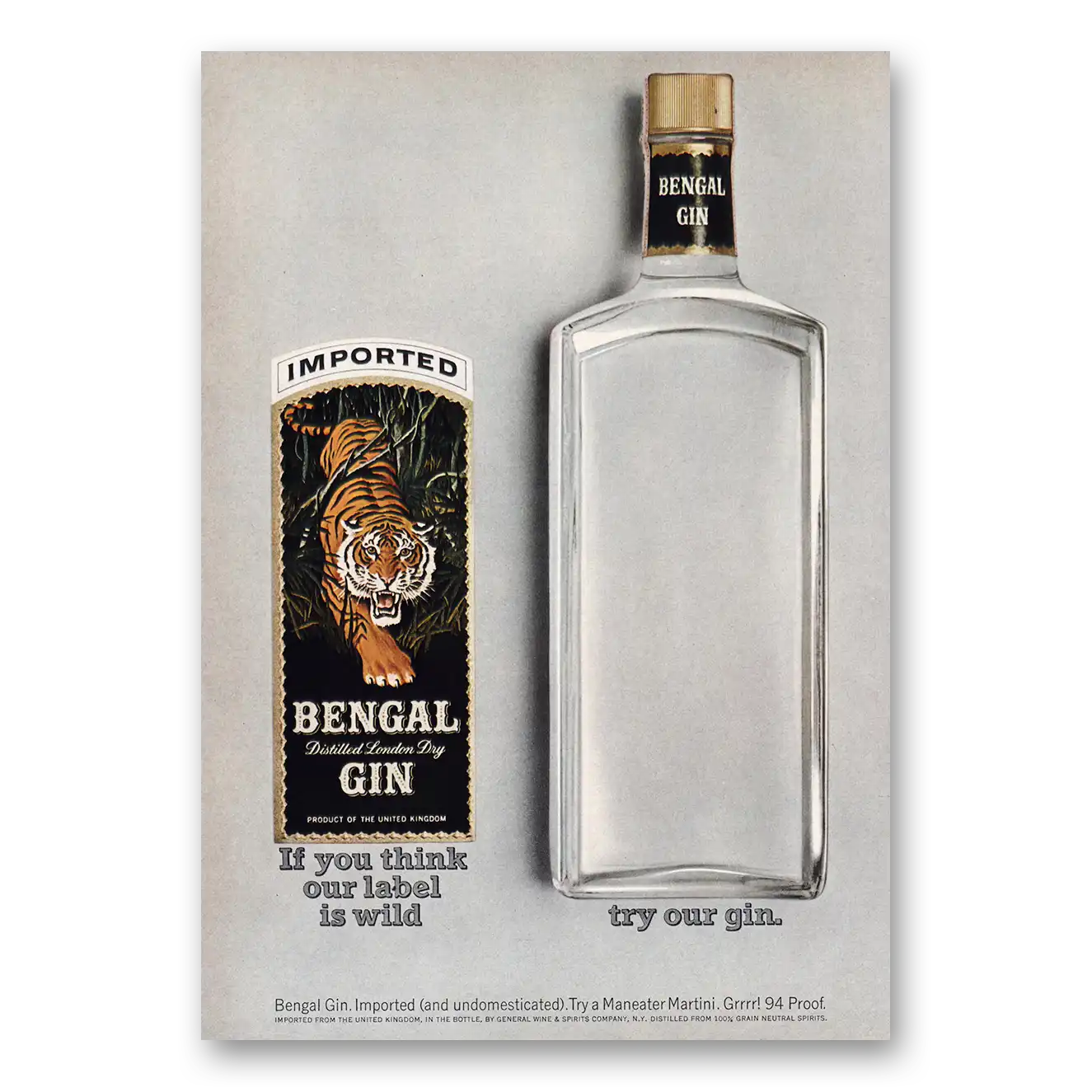 1967 Bengal Gin Print Ad | Think Our Label Is Wild