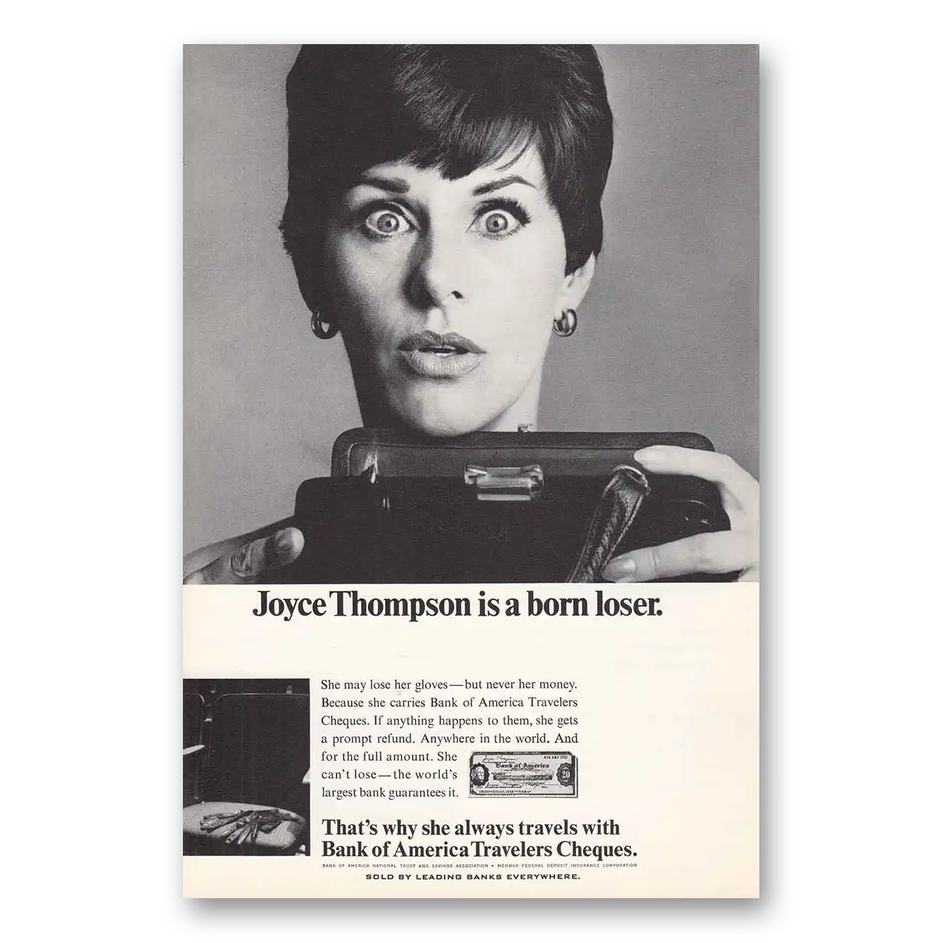 1967 Bank of America Travelers Cheques Print Ad | Joyce Thompson