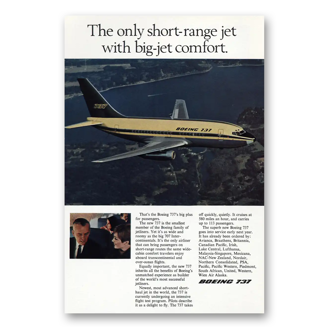 1967 Boeing Print Ad | Short Range Jet Big Jet Comfort
