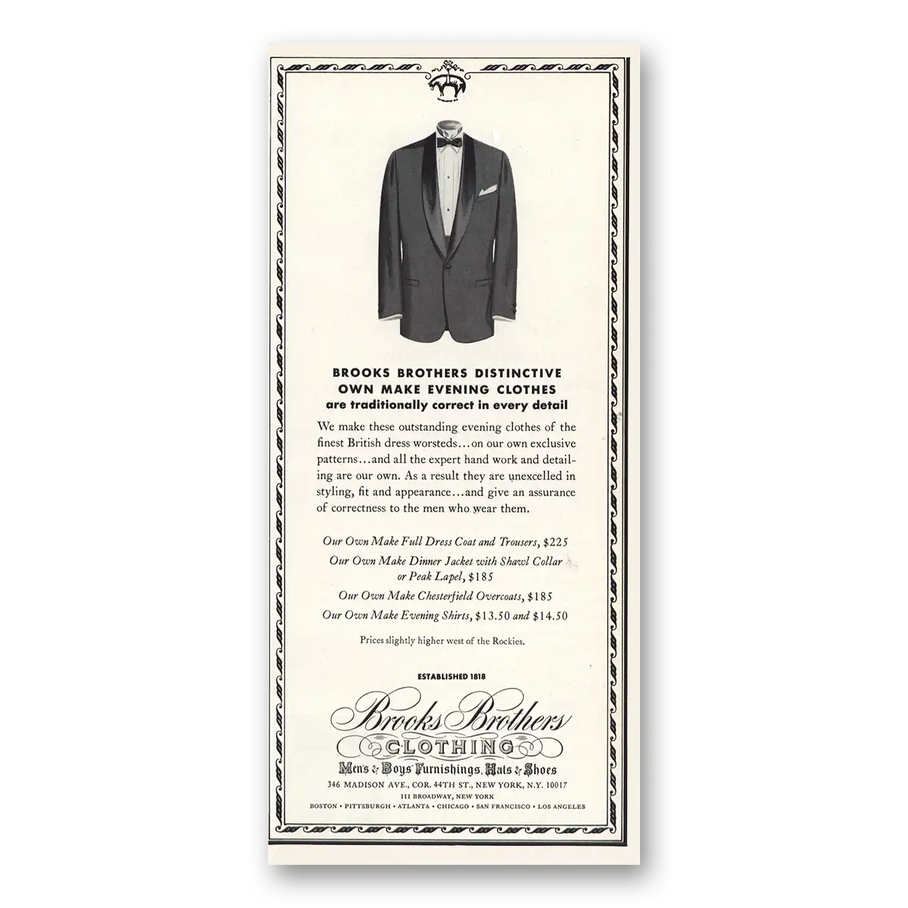 1967 Brooks Brothers Print Ad | Distinctive Own Evening Clothes